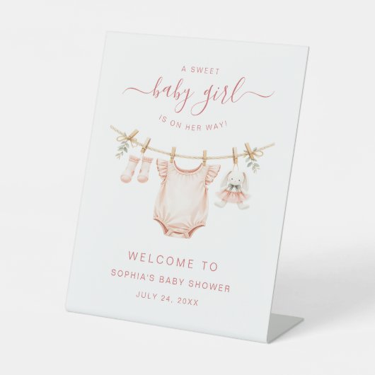 Baby Girl Clothesline Baby Shower Welcome Reclamebord Met Voetstuk (Voorkant)