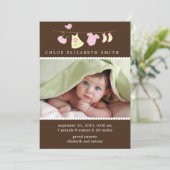 Baby Girl Clothesline Birth Announements Aankondiging (Staand voorkant)