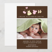 Baby Girl Clothesline Birth Announements Aankondiging (Voorkant / Achterkant)