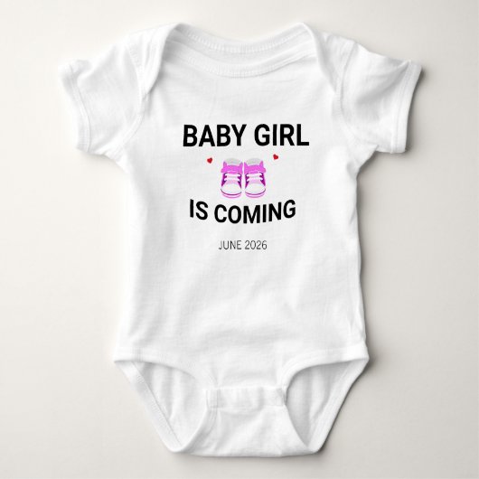 Baby Girl Coming Soon Pink Pregnancy Announcement Romper (Voorkant)