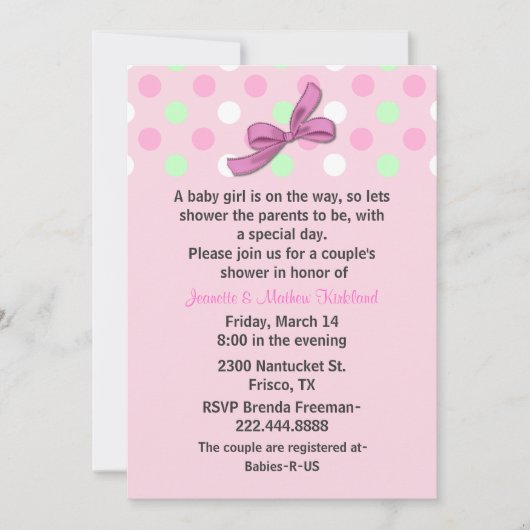 Baby Girl Couple's Baby shower Invitation Kaart (Voorkant)