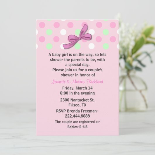 Baby Girl Couple's Baby shower Invitation Kaart (Staand voorkant)