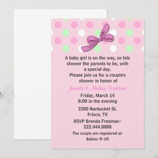 Baby Girl Couple's Baby shower Invitation Kaart (Voorkant / Achterkant)