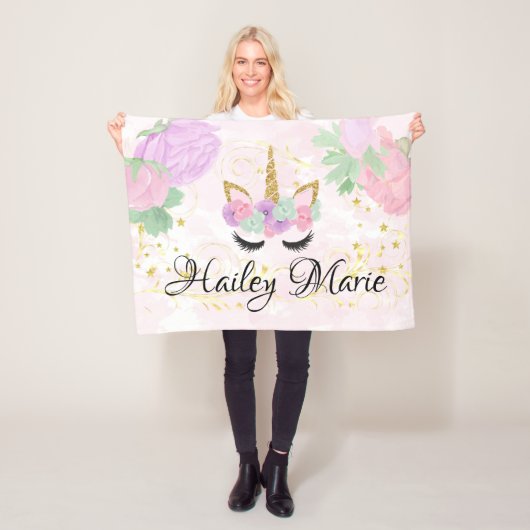 Baby Girl Cute Custom Personalized Unicorn Fleece Deken (In situ)