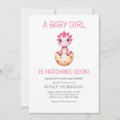Baby Girl Cute Dinosaur Hatching Soon Shower Kaart (Voorkant)