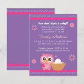 Baby Girl, Cute Owl Baby shower Kaart (Voorkant / Achterkant)