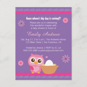 Baby Girl, Cute Owl Baby shower Kaart