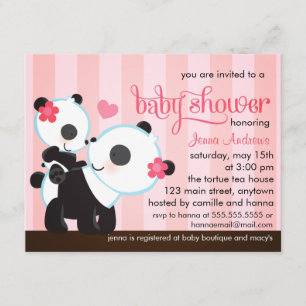 Baby Girl Cute Panda Baby shower Kaart