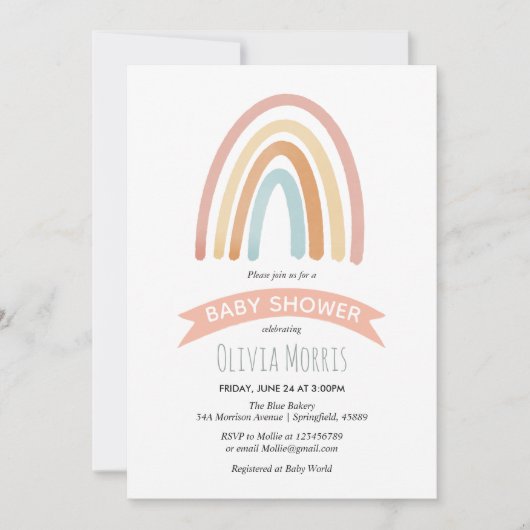 Baby Girl Cute Pink Boho Rainbow Baby shower Kaart (Voorkant)