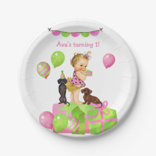 Baby Girl Dachshund Birthday Party Borden Papieren Bordje