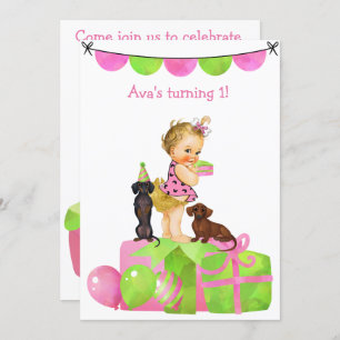 Baby Girl Dachshund Party Invitation Kaart
