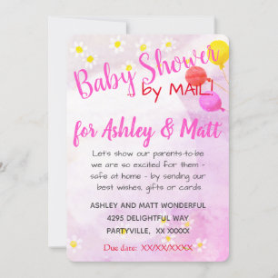 Baby Girl Daisies Ballonroze Baby shower Kaart