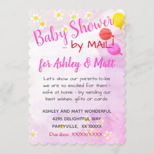 Baby Girl Daisies Balloons Roze Baby shower Kaart