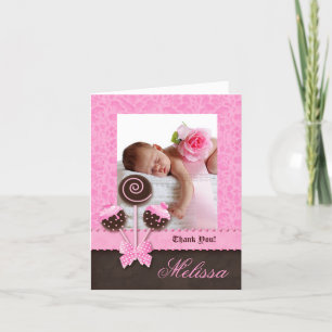 Baby Girl Dank je Poppen roze koffer Bedankkaart