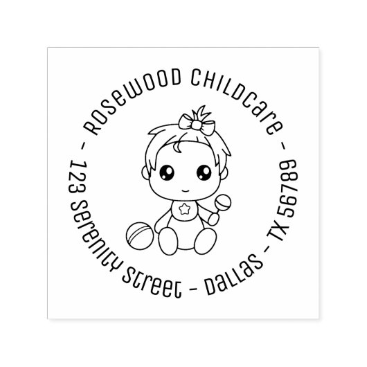 Baby Girl Daycare Childcare Round Address 2 Zelfinktende Stempel (Design)