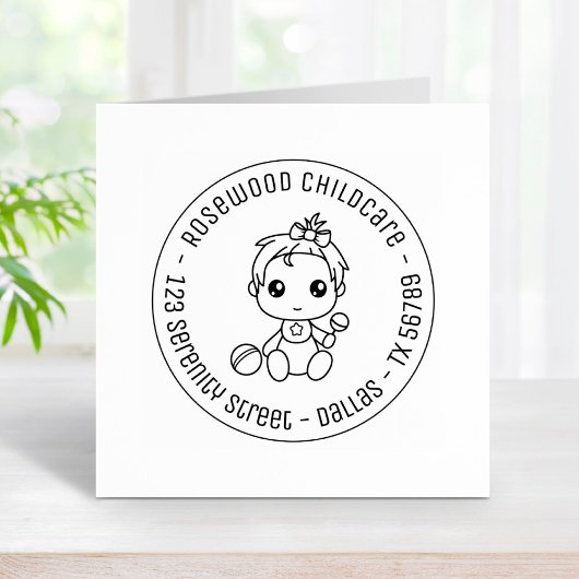 Baby Girl Daycare Childcare Round Address Rubberstempel