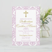 Baby Girl Dedication Invitation Pink and Gold Kaart (Staand voorkant)