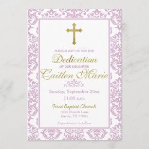 Baby Girl Dedication Invitation Pink and Gold Kaart
