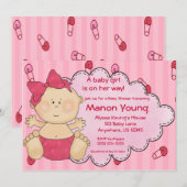 Baby Girl Diaper pinnen Roze Shower Uitnodiging (Voorkant / Achterkant)