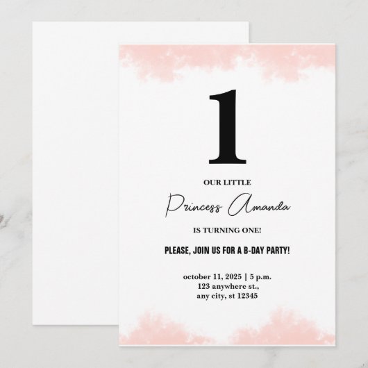 Baby Girl die één eenvoudige legant van één verjaa Kaart (Voorkant / Achterkant)