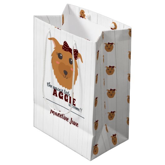 Baby Girl Dog Maroon Baby shower Medium Cadeauzakje (Voorkant Gekanteld)