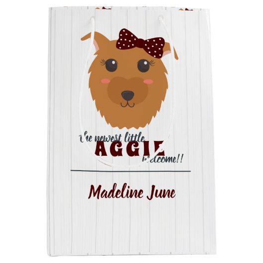 Baby Girl Dog Maroon Baby shower Medium Cadeauzakje (Voorkant)