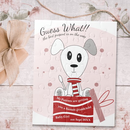 Baby Girl Dog Zwangerschap Aankondiging (rood) Legpuzzel