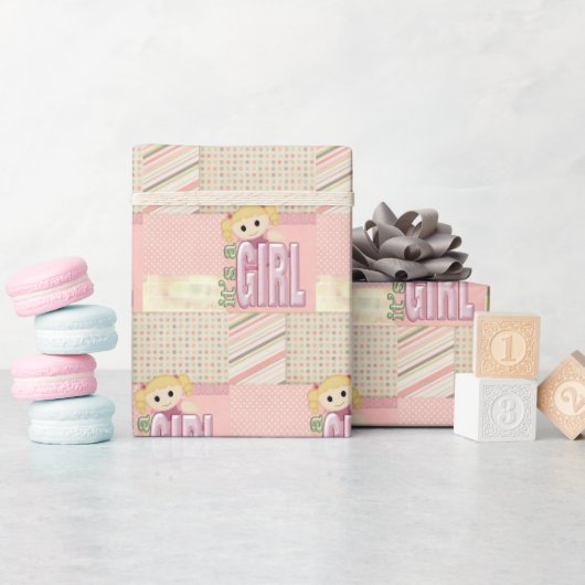 Baby Girl Doll Patchwork Quilt Cadeaupapier (Baby Shower)