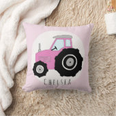 Baby Girl Doodle Pink Tractor met naam Neursery Kussen (Deken)