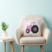 Baby Girl Doodle Pink Tractor met naam Neursery Kussen (Stoel)