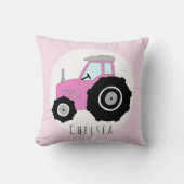 Baby Girl Doodle Pink Tractor met naam Neursery Kussen (Voorkant)