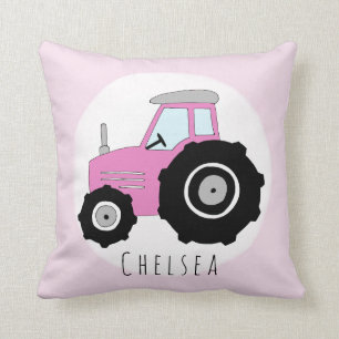 Baby Girl Doodle Pink Tractor met naam Neursery Kussen