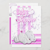 Baby girl doucht teddybeer roze kaart (Voorkant / Achterkant)