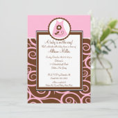 Baby Girl Dress Swirl Baby shower Uitnodiging (Staand voorkant)