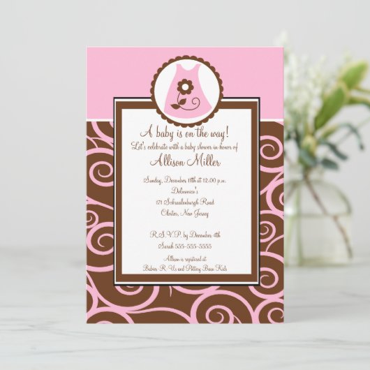 Baby Girl Dress Swirl Baby shower Uitnodiging (Staand voorkant)