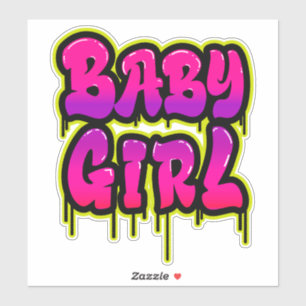 Baby Girl Druipende Word Art Spuitverf Roze Groen Sticker