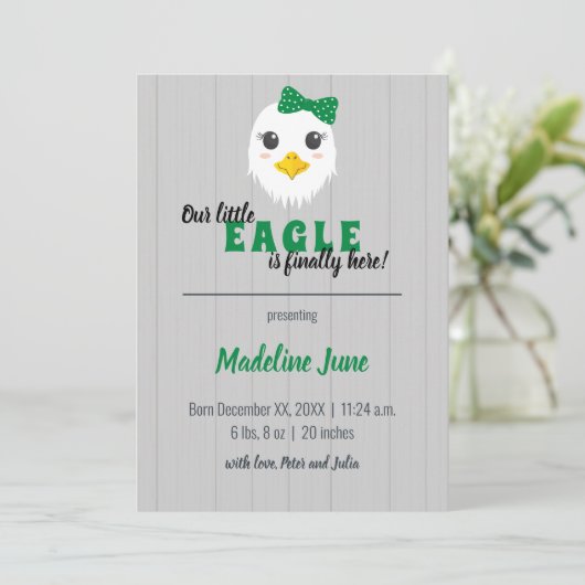 Baby Girl Eagle Green Vertical Baby Mededeling Aankondiging (Staand voorkant)