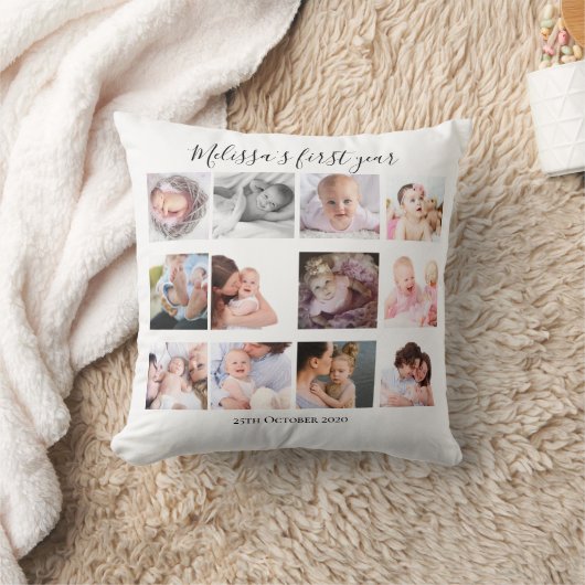 Baby Girl Eerste jaar Fotocollage Cadeau Aangepast Kussen (Deken)