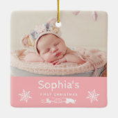 Baby Girl Eerste Kerstfeest Aangepaste foto Roze Keramisch Ornament (Achterkant)