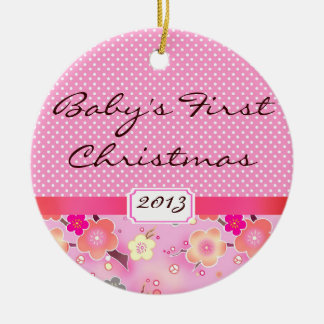 Baby Girl Eerste Kerstfeest Roze sakura Keramisch Ornament