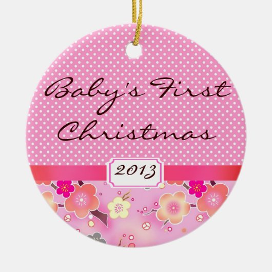 Baby Girl Eerste Kerstfeest Roze sakura Keramisch Ornament (Voorkant)