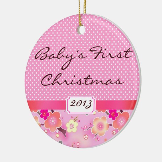 Baby Girl Eerste Kerstfeest Roze sakura Keramisch Ornament (Links)