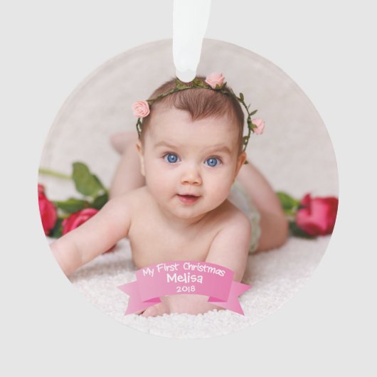 Baby Girl Eerste kerstfoto Acrylyl Ornament (voorkant)