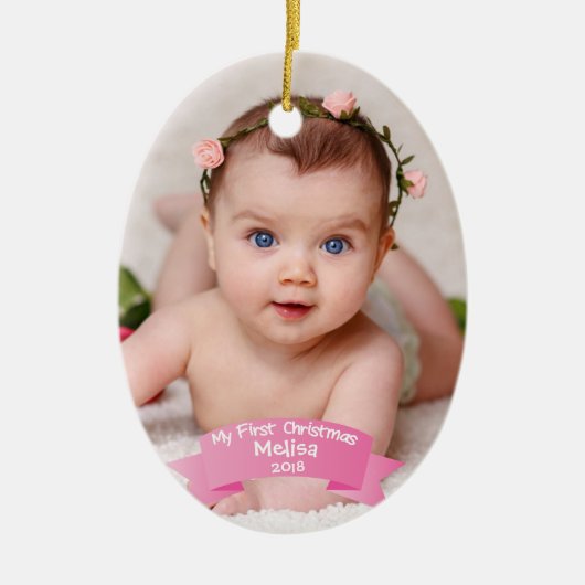 Baby Girl Eerste kerstfoto Keramisch Ornament (Voorkant)