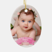 Baby Girl Eerste kerstfoto Keramisch Ornament (Achterkant)