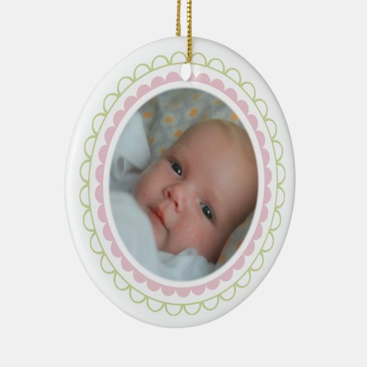 Baby Girl, eerste kerstfoto, sierbloem Keramisch Ornament (Rechts)