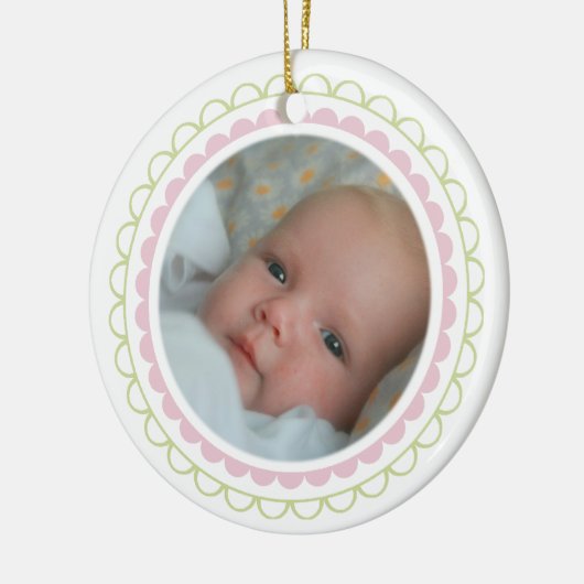 Baby Girl, eerste kerstfoto, sierbloem Keramisch Ornament (Links)