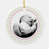 Baby Girl, eerste kerstfoto, sierbloem Keramisch Ornament (Achterkant)