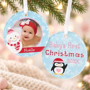 Baby Girl Eerste Kerstmis Foto Roze Snowman Ornament