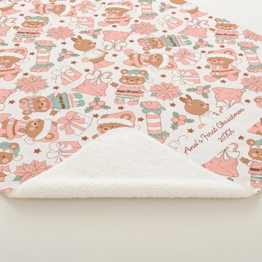 Baby Girl Eerste Kerstmis Gepersonaliseerd Sherpa Deken (3/4)